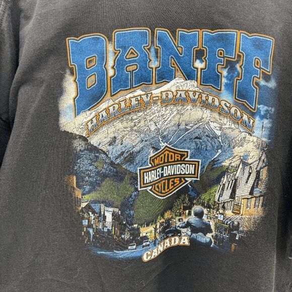Harley Davidson Motorcycles Mens 3XL Large Front Logo Spell Out Banff Canada EUC - Picture 4 of 7